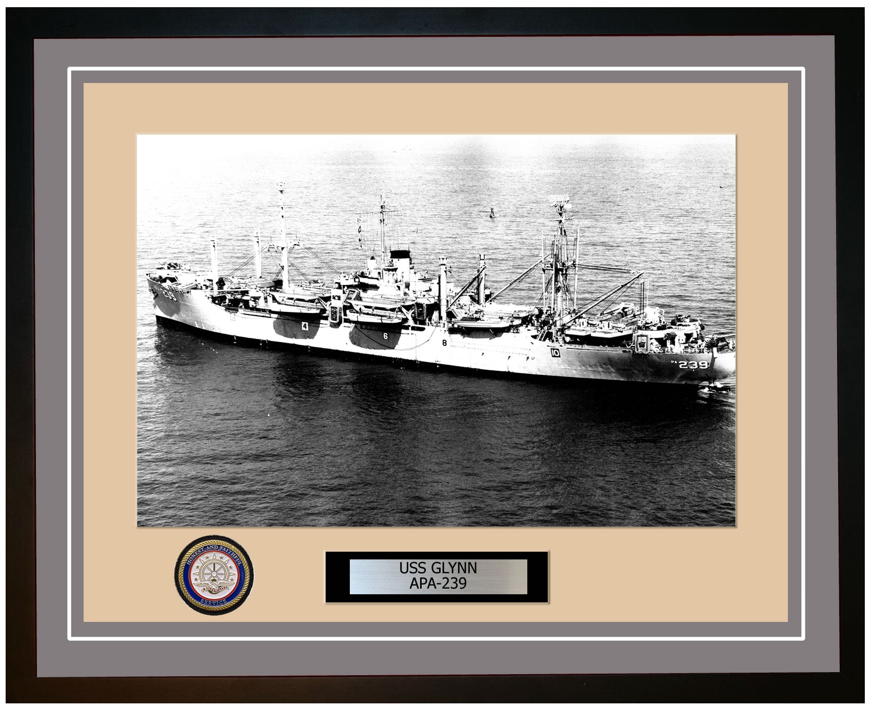 USS Glynn APA-239 Framed Navy Ship Photo Grey
