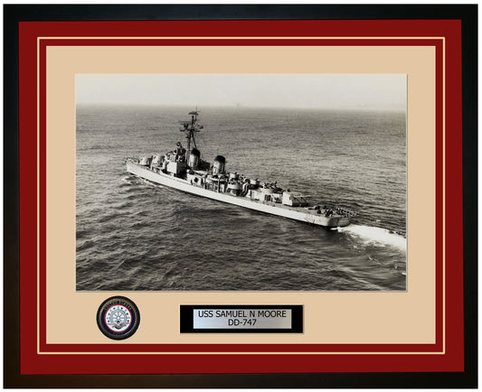 USS SAMUEL N MOORE DD-747 Framed Navy Ship Photo Burgundy