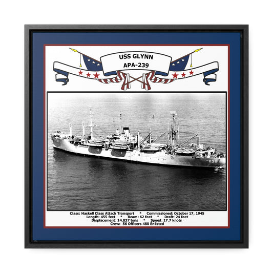 USS Glynn APA-239 Navy Floating Frame Photo Front View