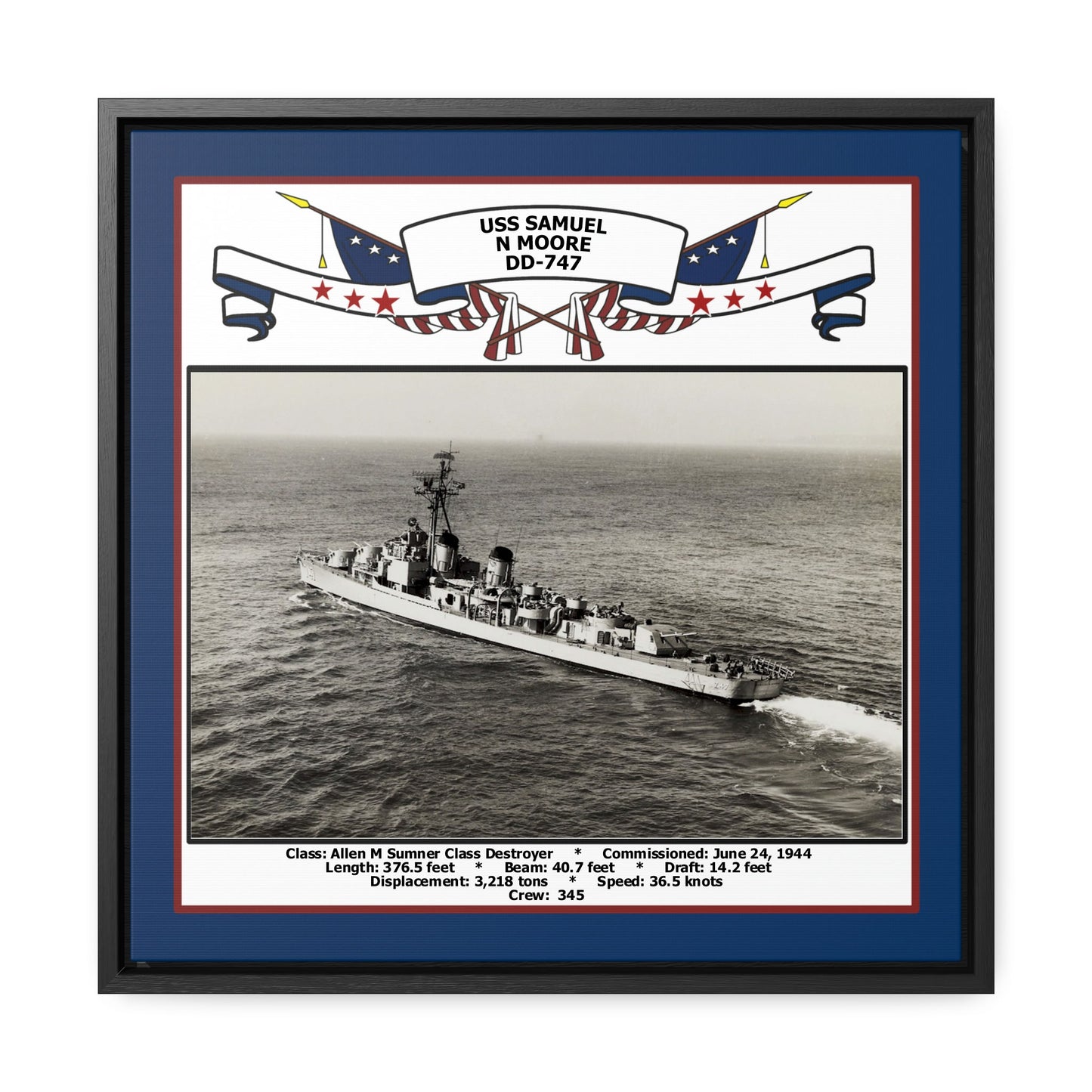 USS Samuel N Moore DD-747 Navy Floating Frame Photo Front View