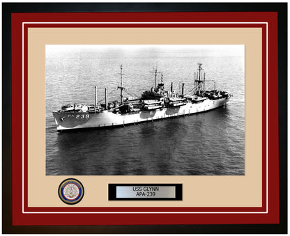 USS Glynn APA-239 Framed Navy Ship Photo Burgundy