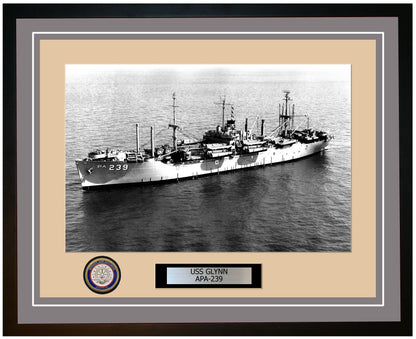 USS Glynn APA-239 Framed Navy Ship Photo Grey