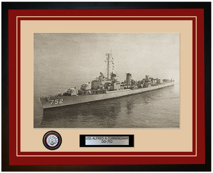 USS ALFRED A CUNNINGHAM DD-752 Framed Navy Ship Photo Burgundy