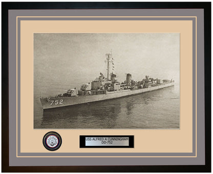 USS ALFRED A CUNNINGHAM DD-752 Framed Navy Ship Photo Grey