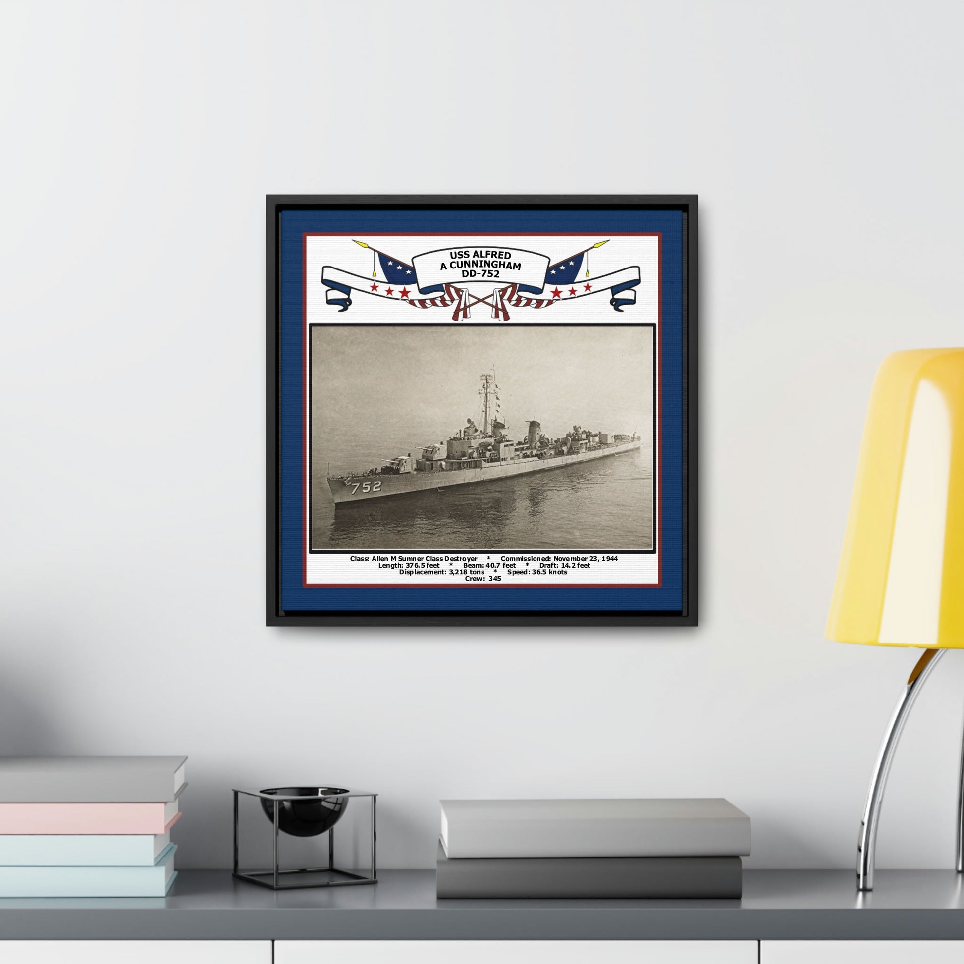 USS Alfred A Cunningham DD-752 Navy Floating Frame Photo Desk View