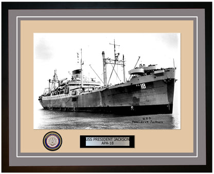 USS President Jackson APA-18 Framed Navy Ship Photo Grey