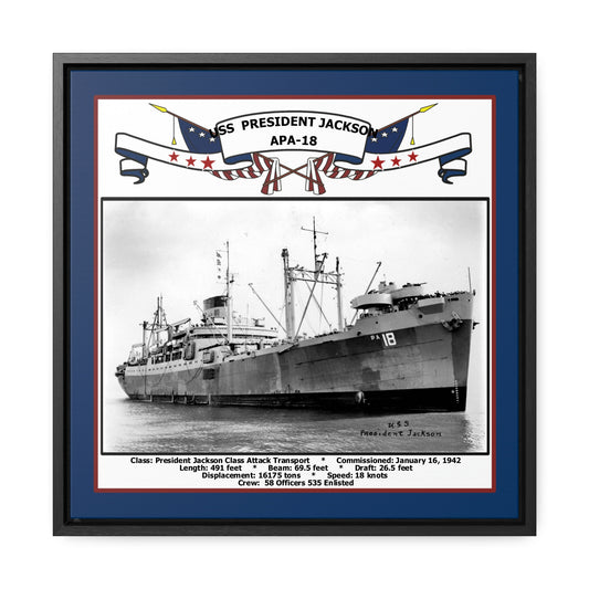 USS President Jackson APA-18 Navy Floating Frame Photo Front View