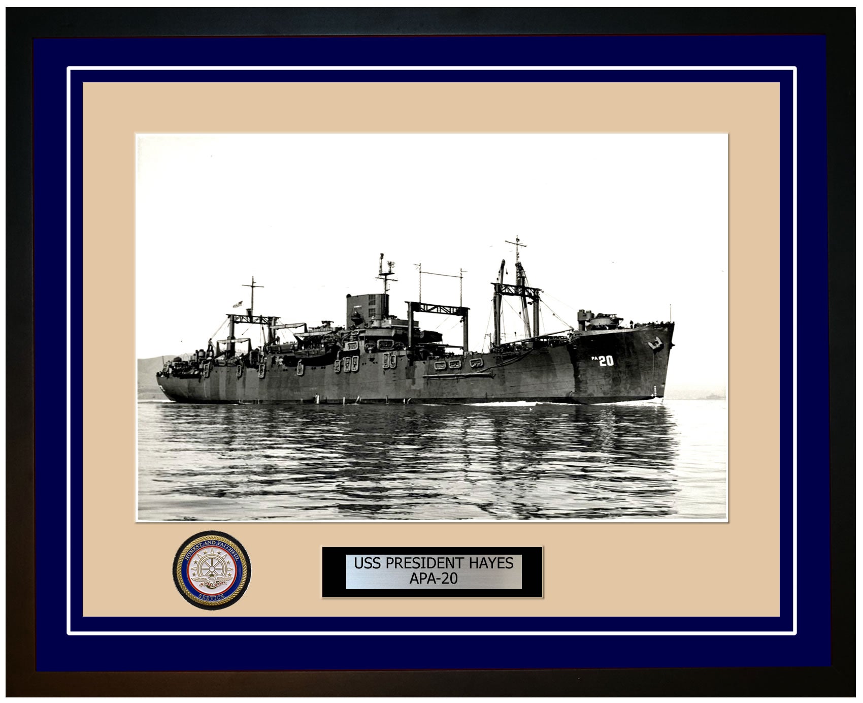 USS President Hayes APA-20 Framed Navy Ship Photo Blue
