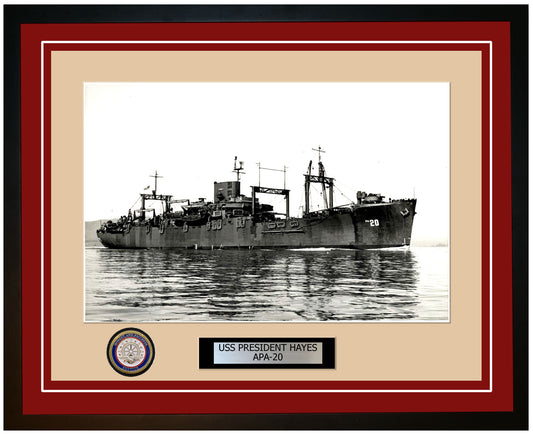 USS President Hayes APA-20 Framed Navy Ship Photo Burgundy