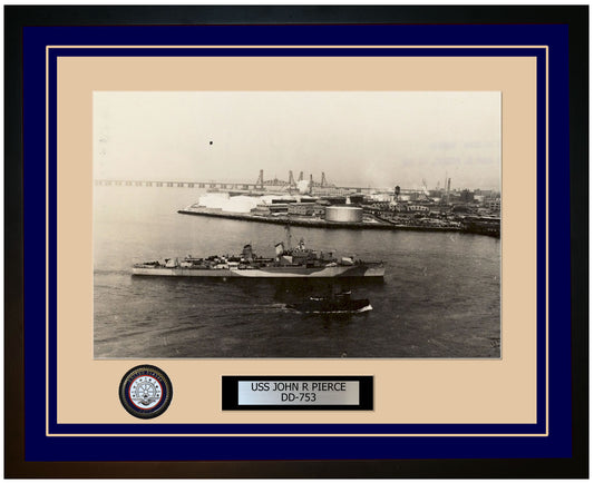 USS JOHN R PIERCE DD-753 Framed Navy Ship Photo Blue