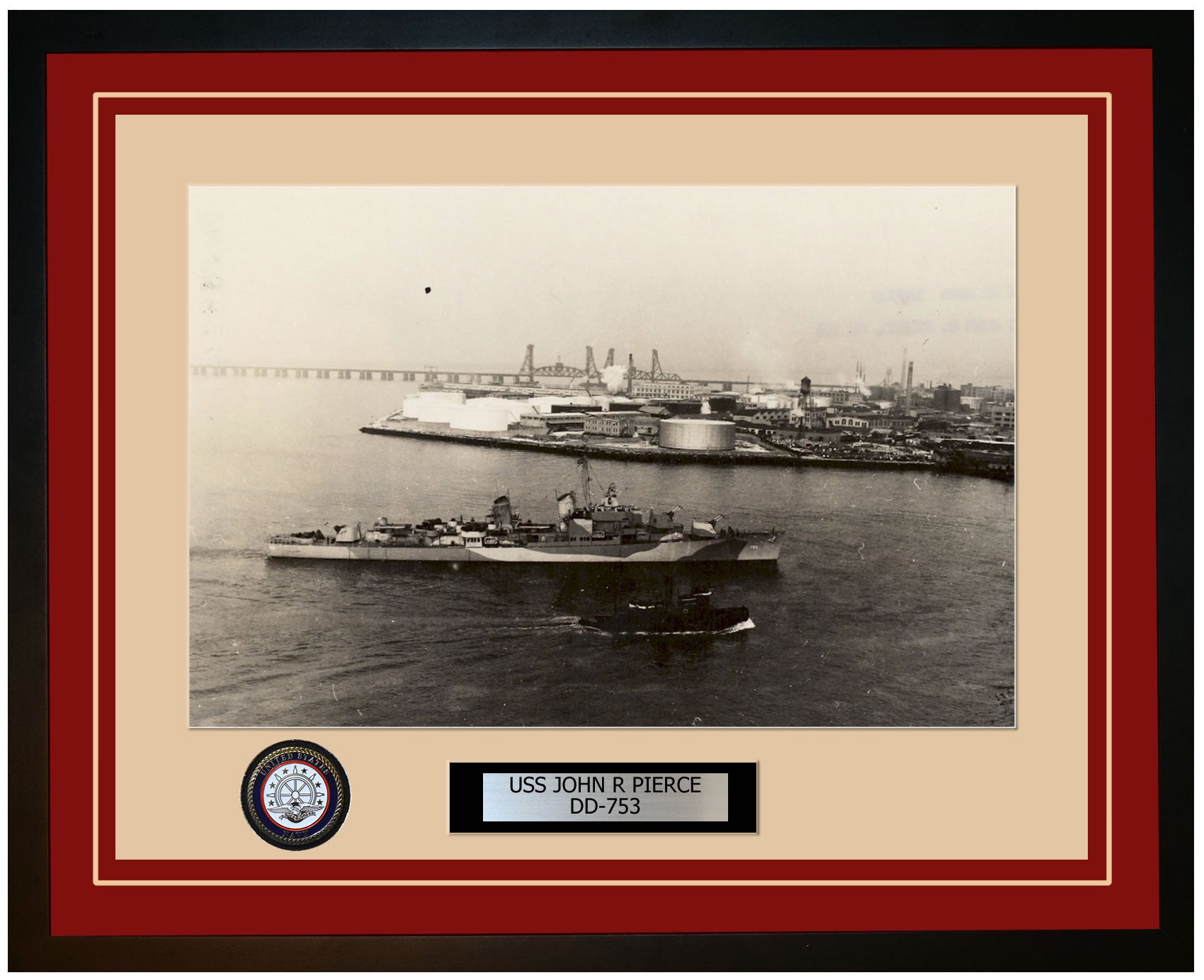 USS JOHN R PIERCE DD-753 Framed Navy Ship Photo Burgundy