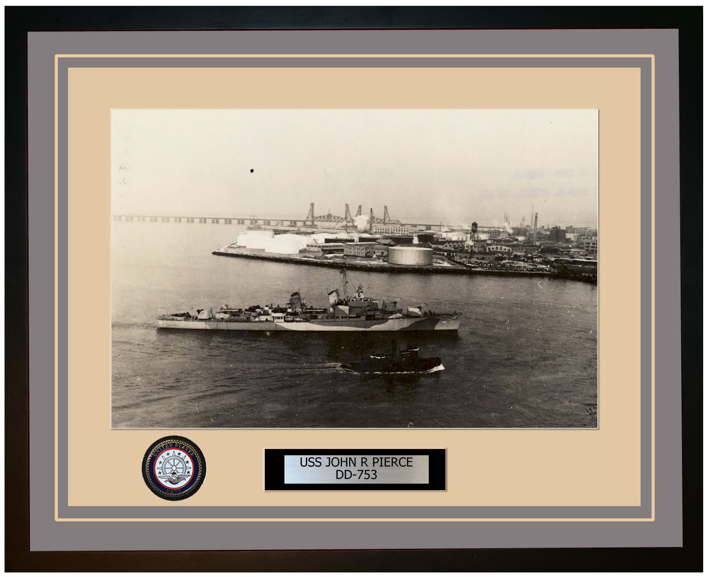 USS JOHN R PIERCE DD-753 Framed Navy Ship Photo Grey