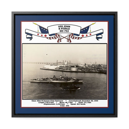 USS John R Pierce DD-753 Navy Floating Frame Photo Front View