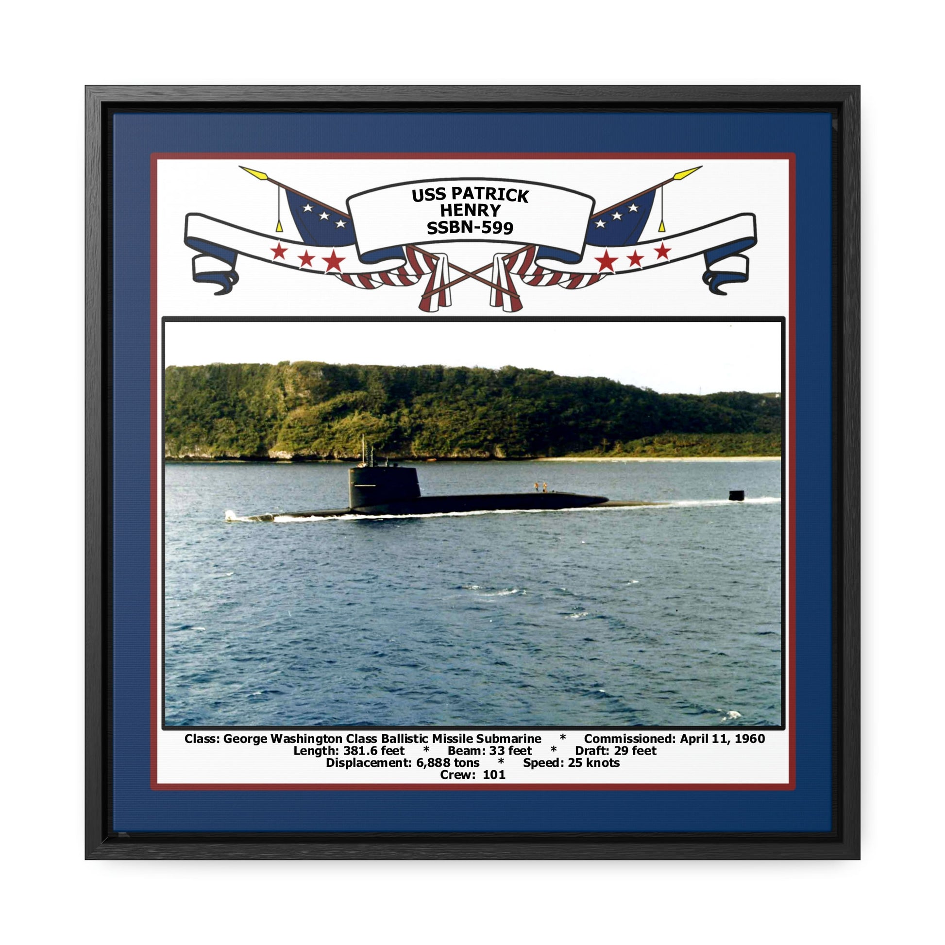 USS Patrick Henry SSBN-599 Navy Floating Frame Photo Front View
