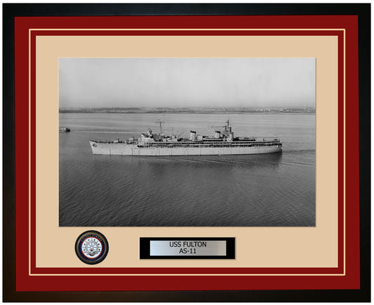 USS FULTON AS-11 Framed Navy Ship Photo Burgundy