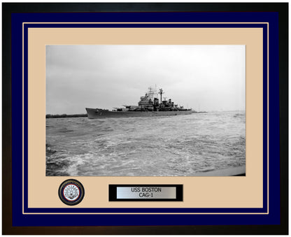 USS BOSTON CAG-1 Framed Navy Ship Photo Blue