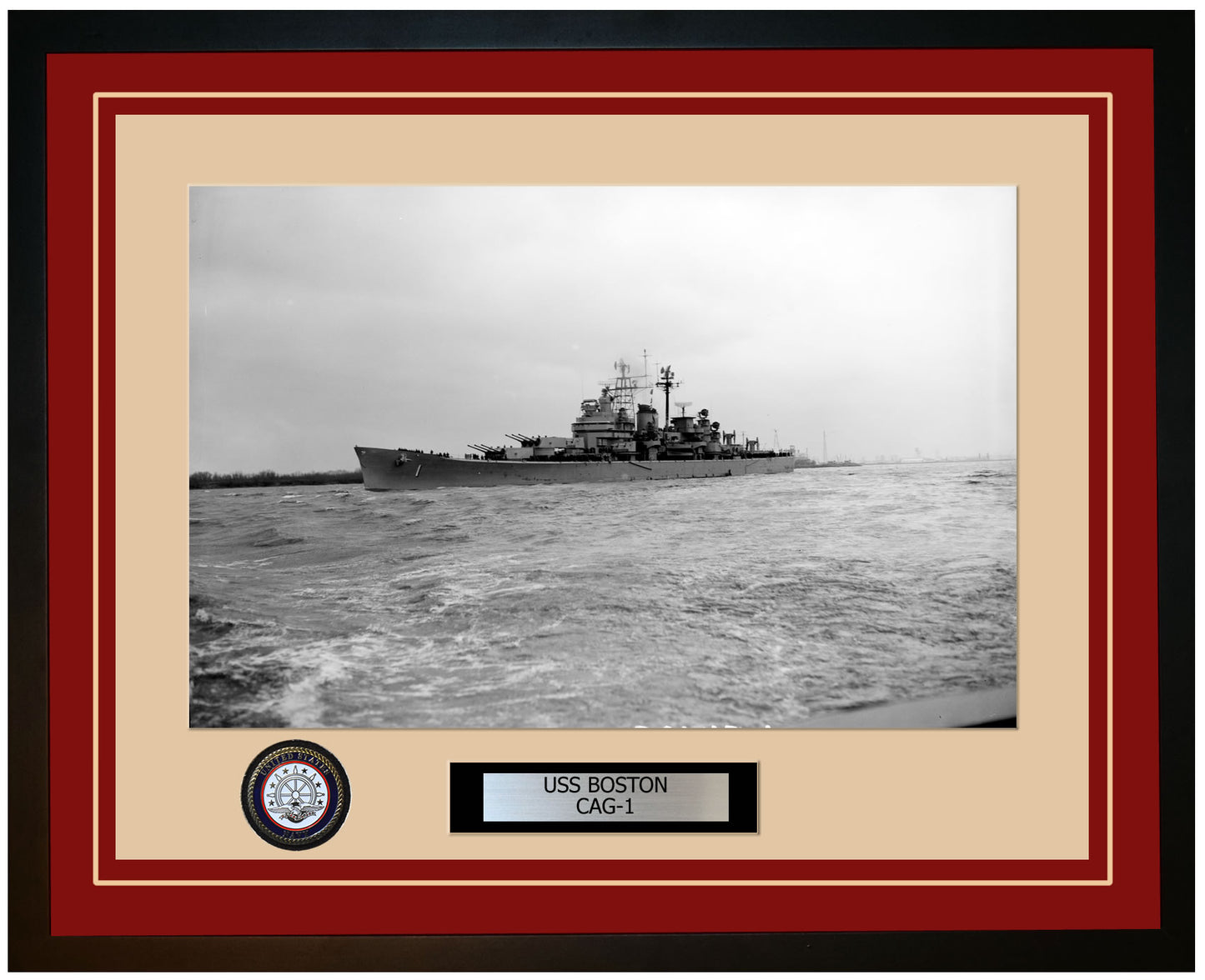 USS BOSTON CAG-1 Framed Navy Ship Photo Burgundy