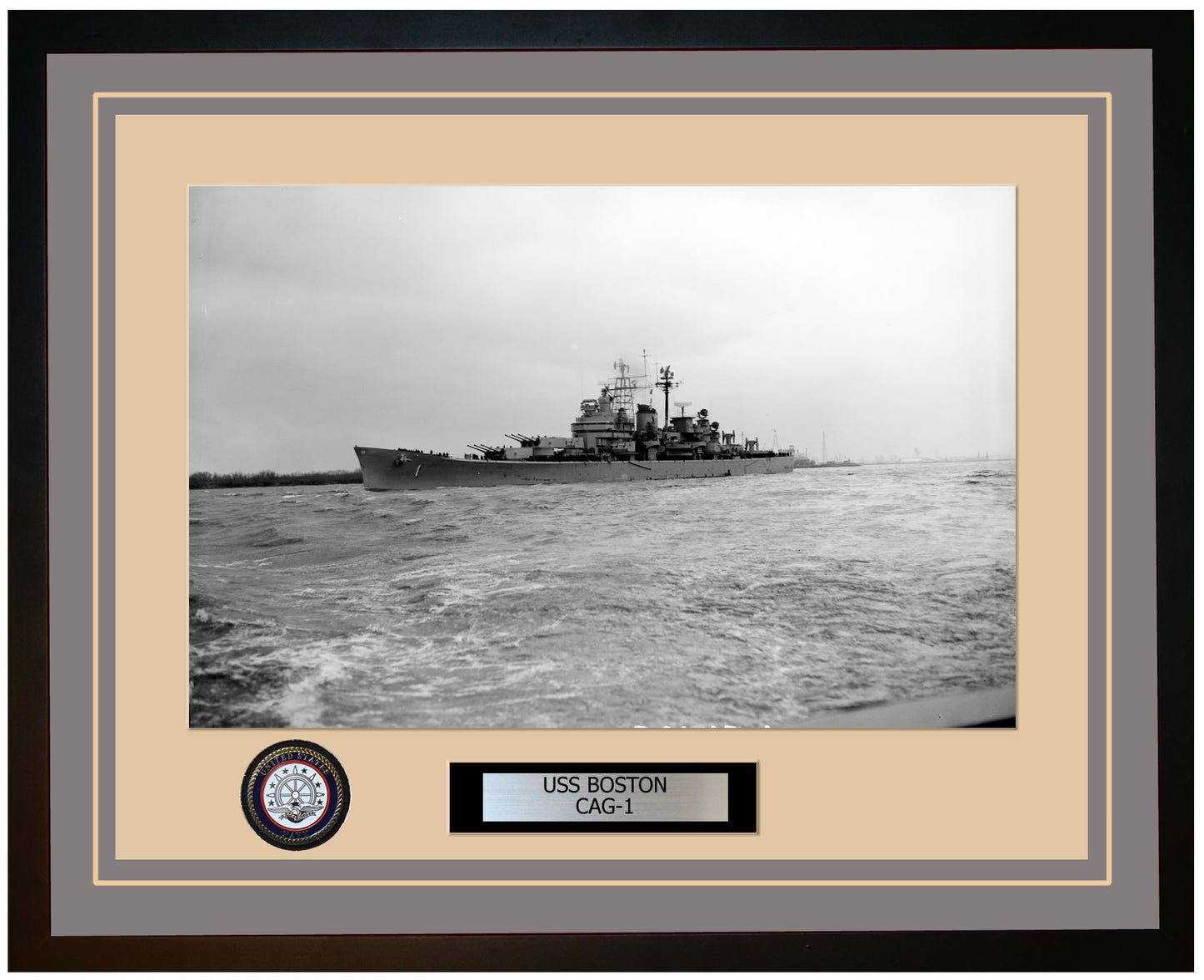 USS BOSTON CAG-1 Framed Navy Ship Photo Grey