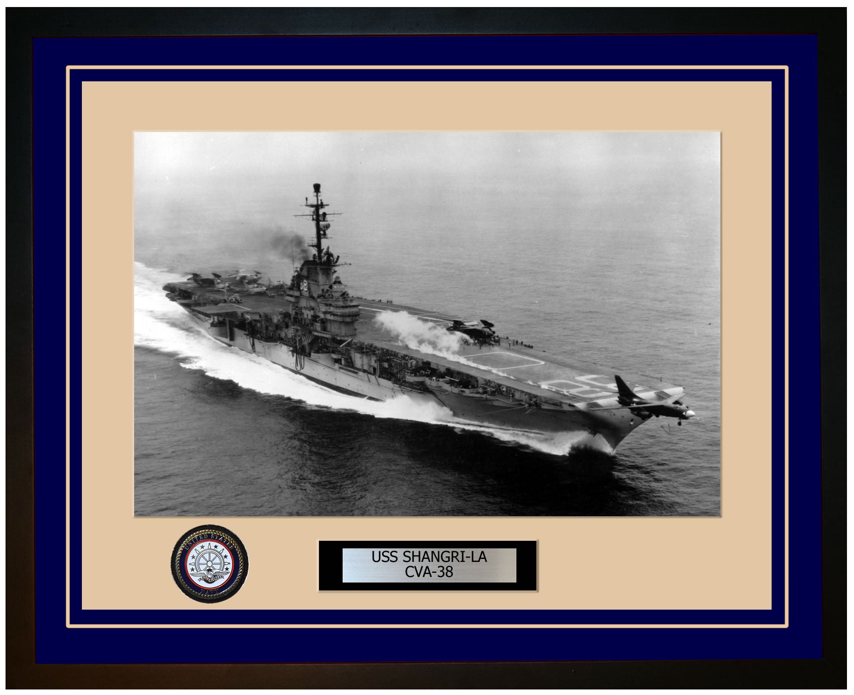 USS SHANGRI-LA CVA-38 Framed Navy Ship Photo Blue