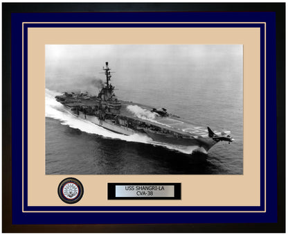 USS SHANGRI-LA CVA-38 Framed Navy Ship Photo Blue