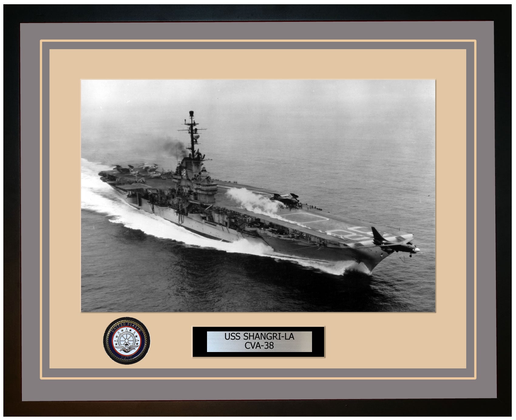 USS SHANGRI-LA CVA-38 Framed Navy Ship Photo Grey