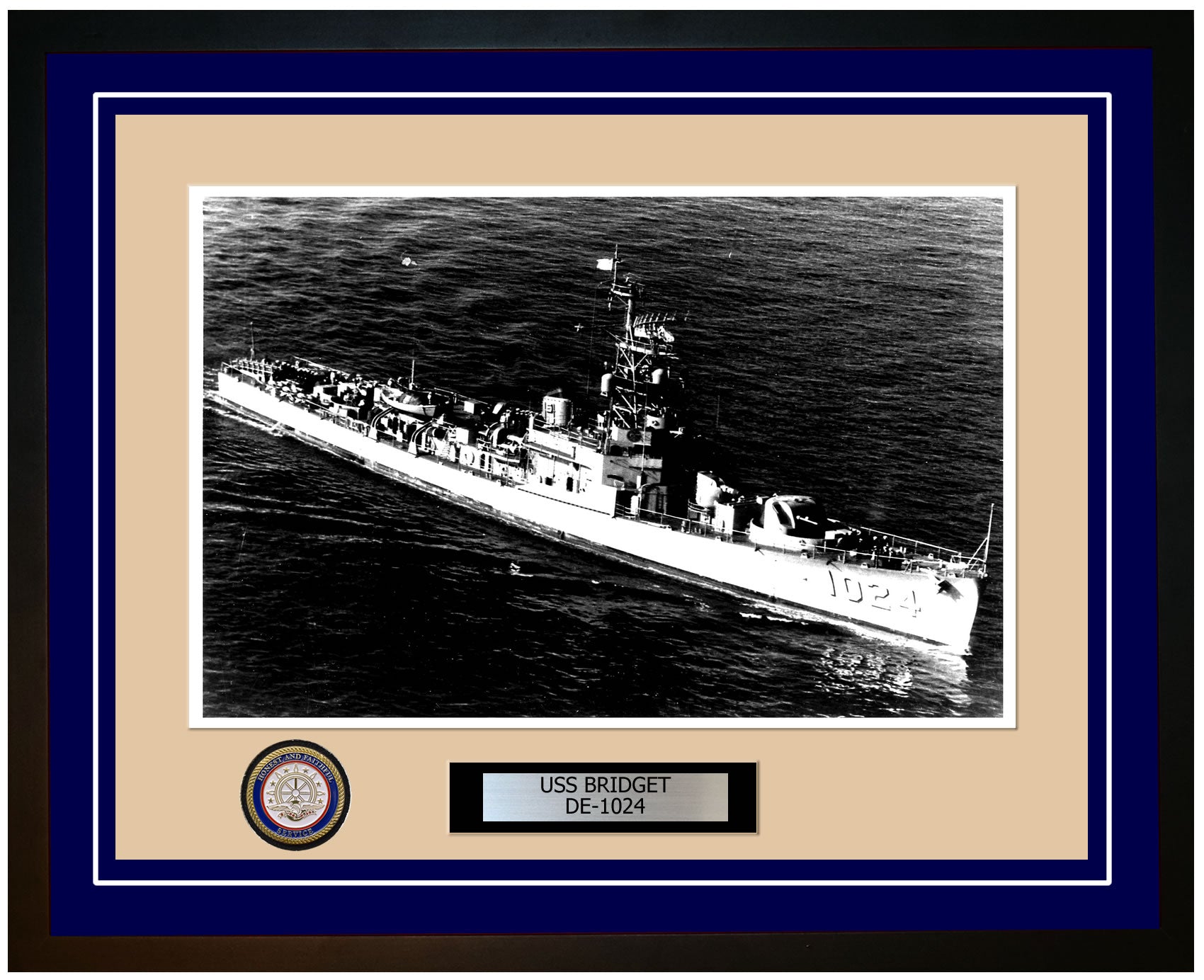 USS Bridget DE-1024 Framed Navy Ship Photo Blue