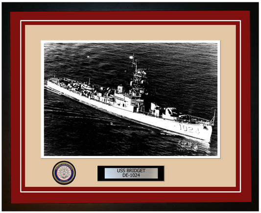USS Bridget DE-1024 Framed Navy Ship Photo Burgundy
