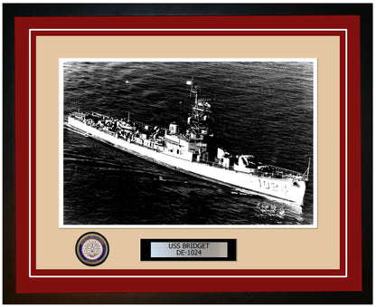 USS Bridget DE-1024 Framed Navy Ship Photo Burgundy