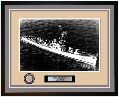 USS Bridget DE-1024 Framed Navy Ship Photo Grey