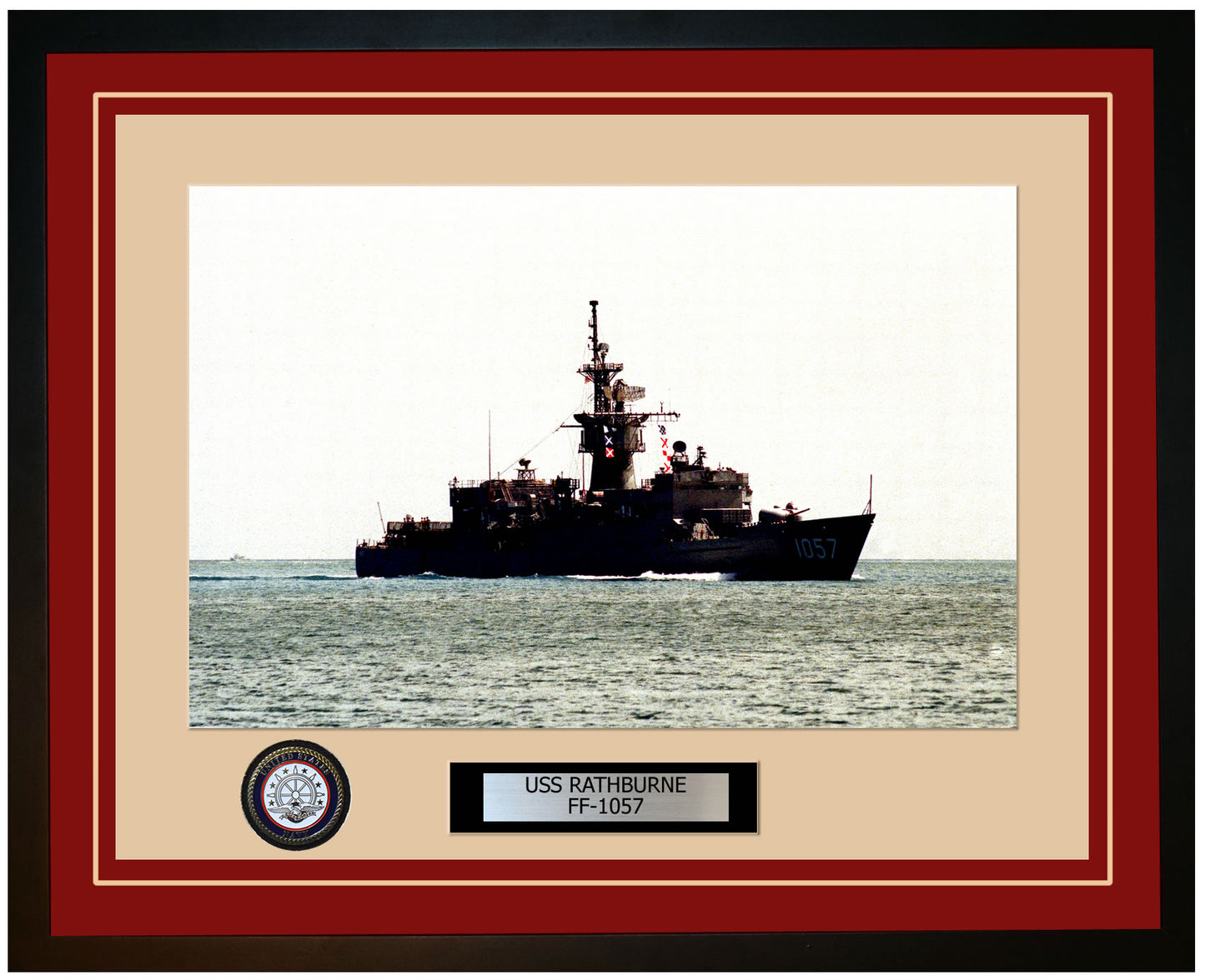 USS RATHBURNE FF-1057 Framed Navy Ship Photo Burgundy