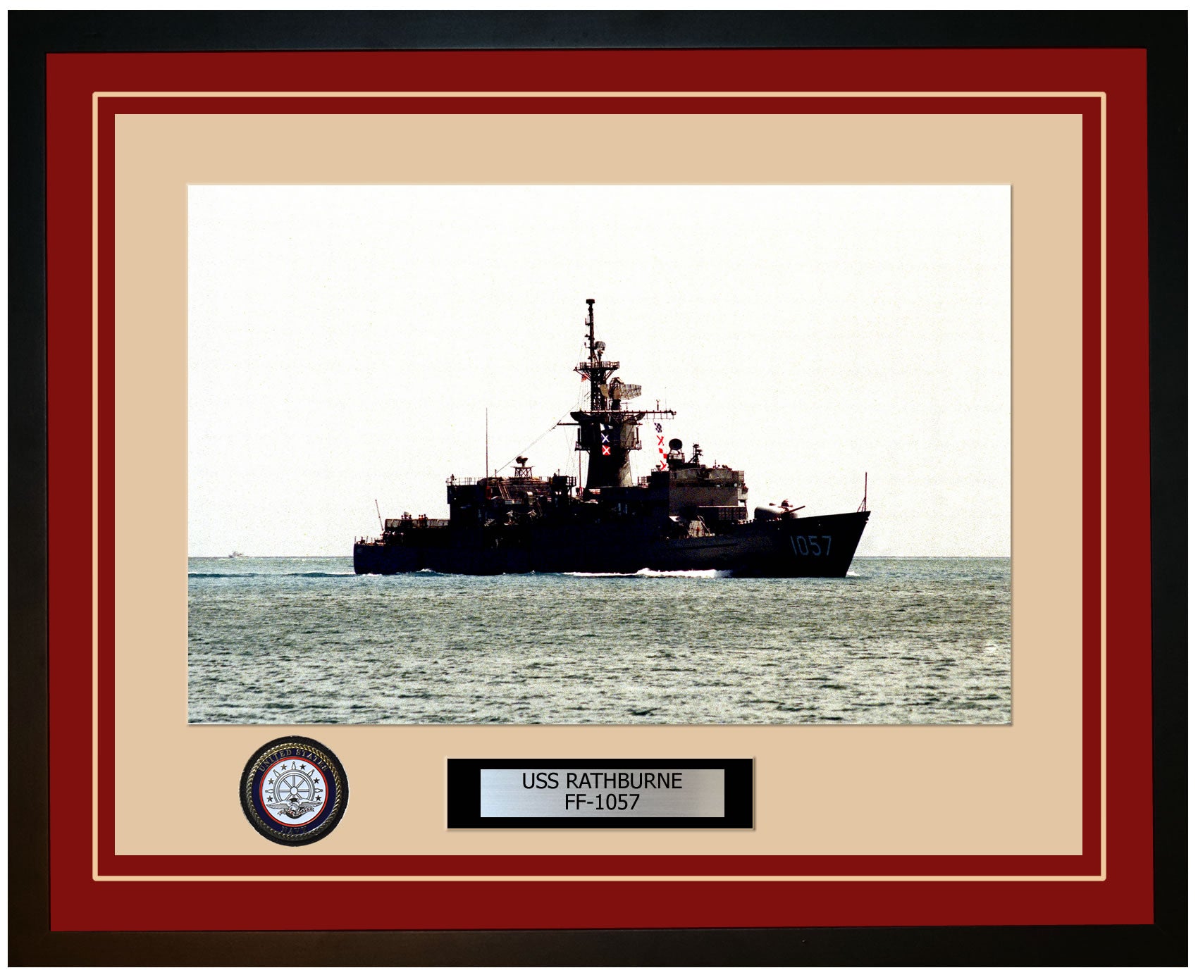 USS RATHBURNE FF-1057 Framed Navy Ship Photo Burgundy