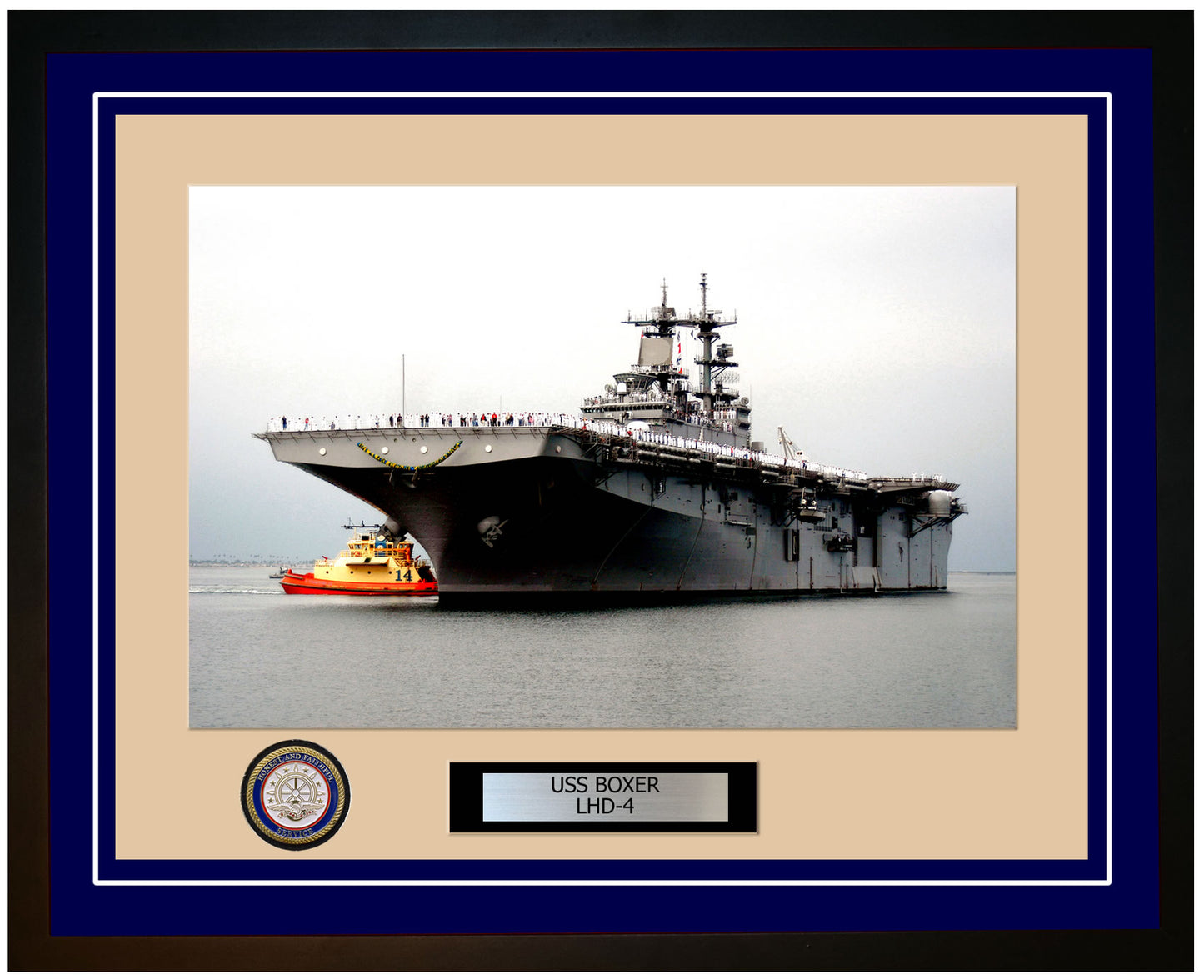 USS Boxer LHD-4 Framed Navy Ship Photo Blue