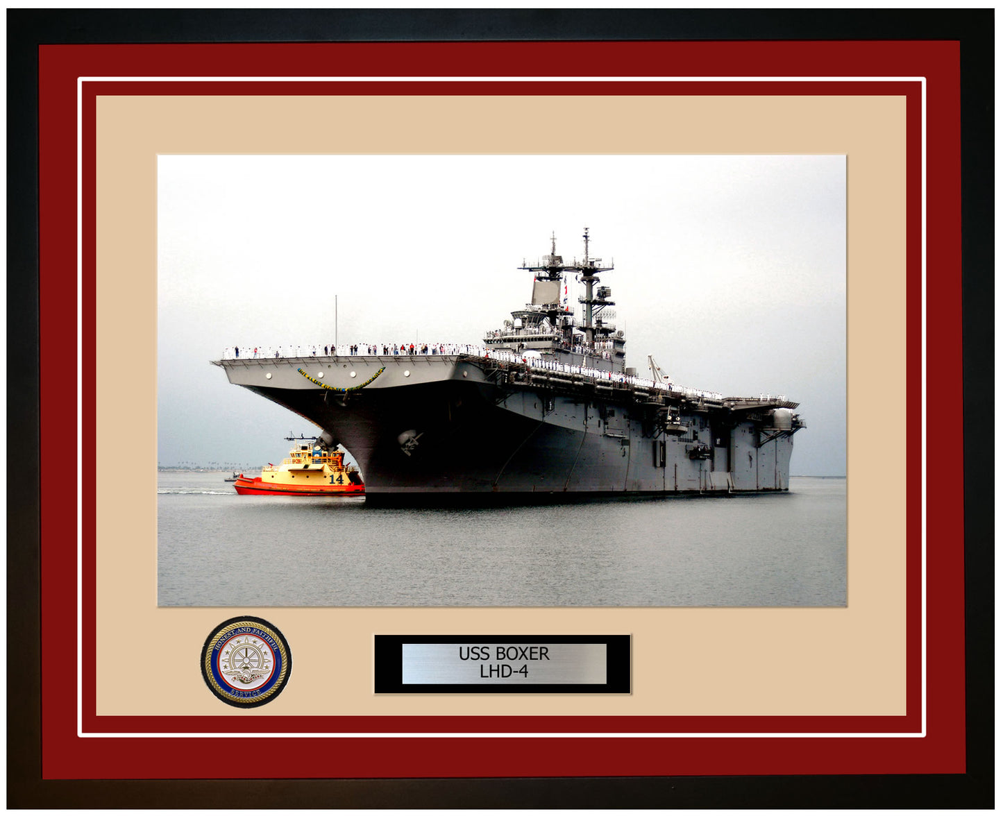 USS Boxer LHD-4 Framed Navy Ship Photo Burgundy