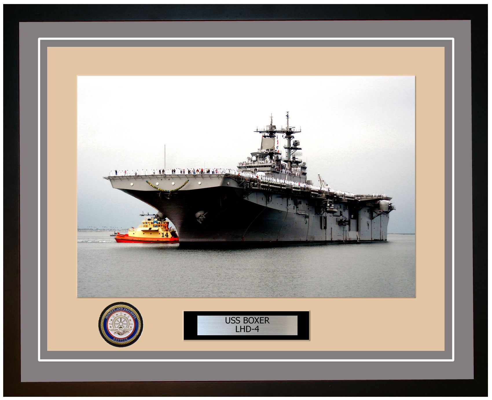 USS Boxer LHD-4 Framed Navy Ship Photo Grey