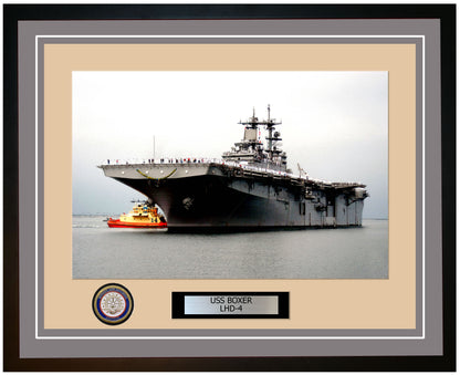 USS Boxer LHD-4 Framed Navy Ship Photo Grey