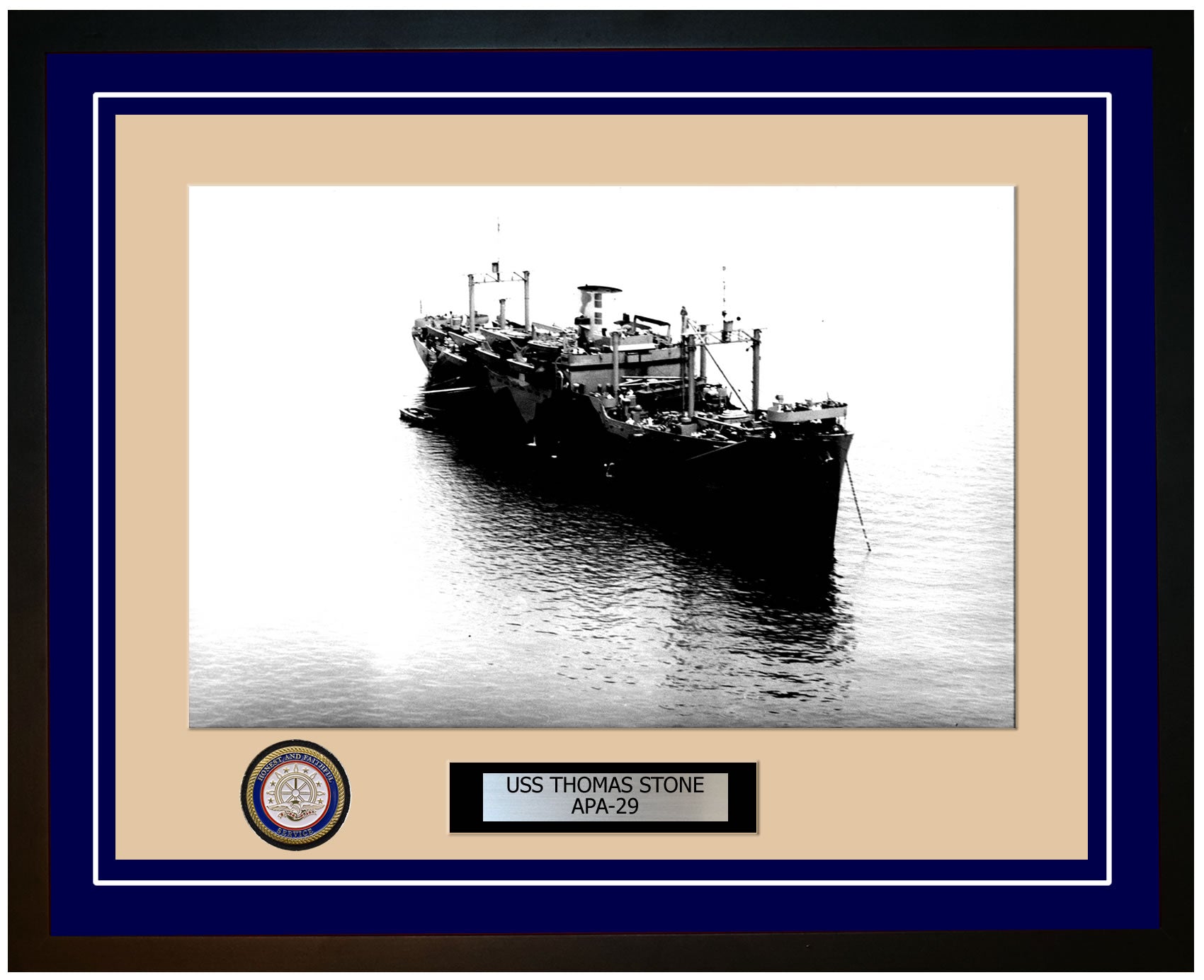 USS Thomas Stone APA-29 Framed Navy Ship Photo Blue