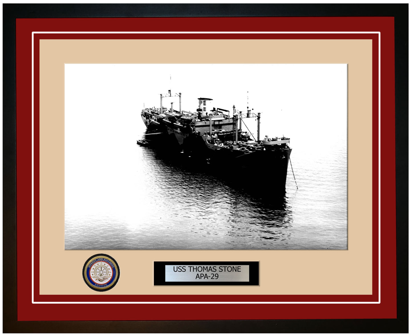 USS Thomas Stone APA-29 Framed Navy Ship Photo Burgundy