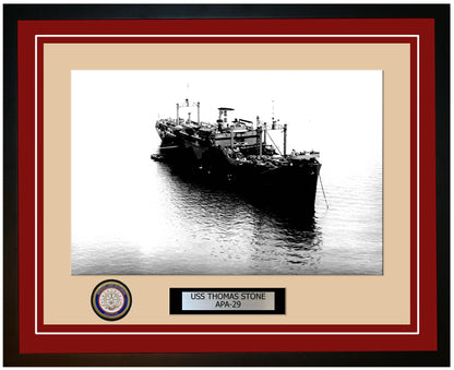 USS Thomas Stone APA-29 Framed Navy Ship Photo Burgundy