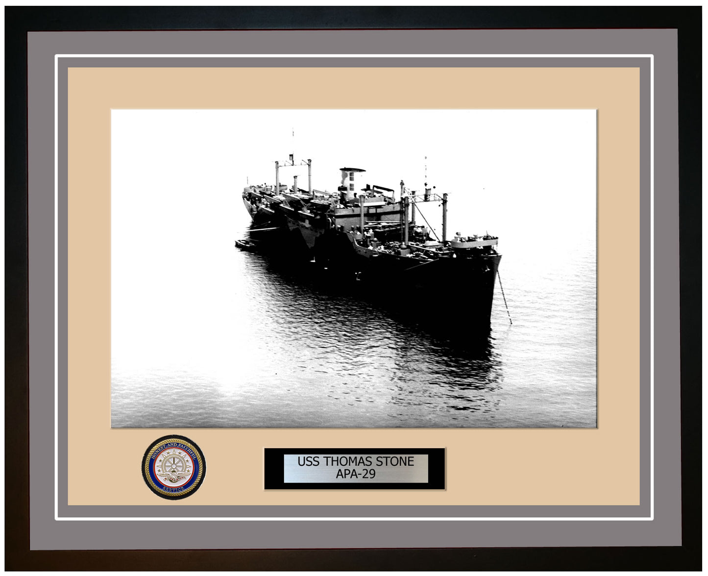 USS Thomas Stone APA-29 Framed Navy Ship Photo Grey