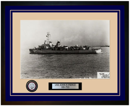 USS JOHN R PIERCE DD-753 Framed Navy Ship Photo Blue