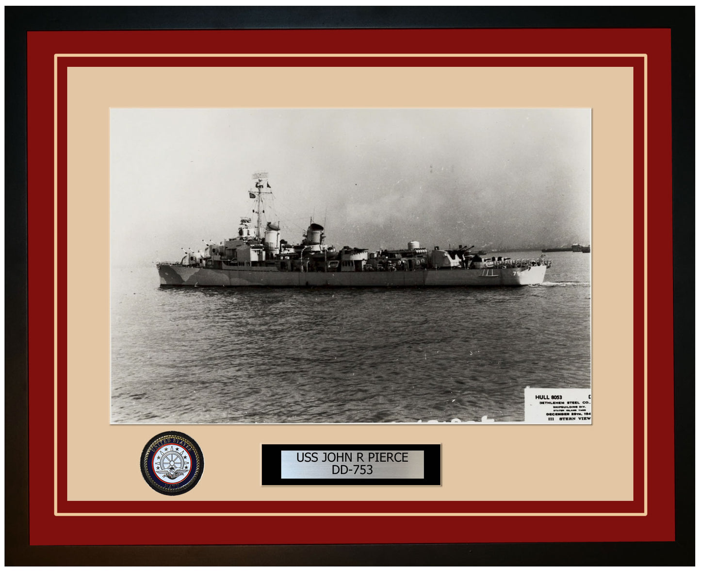 USS JOHN R PIERCE DD-753 Framed Navy Ship Photo Burgundy