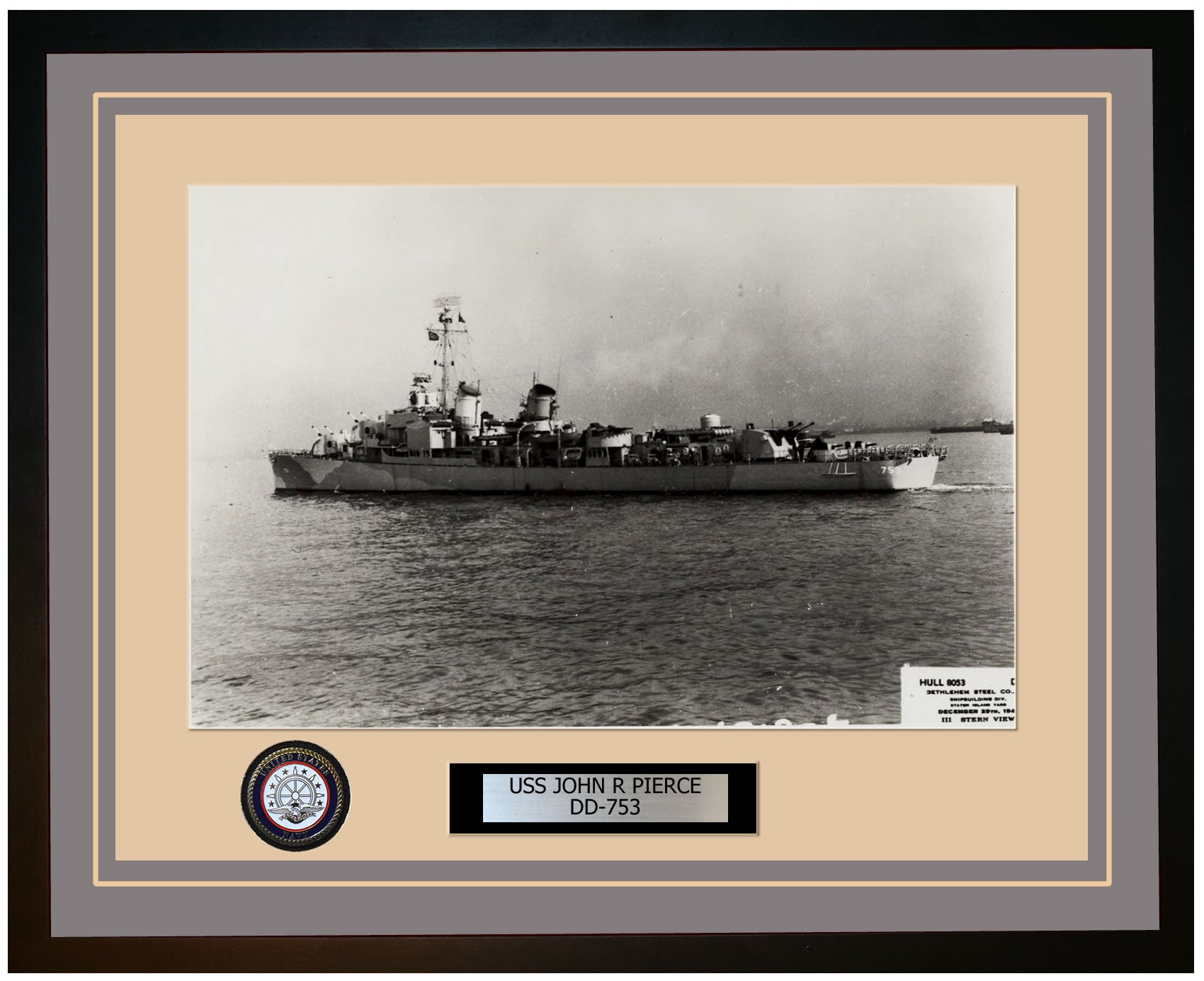 USS JOHN R PIERCE DD-753 Framed Navy Ship Photo Grey