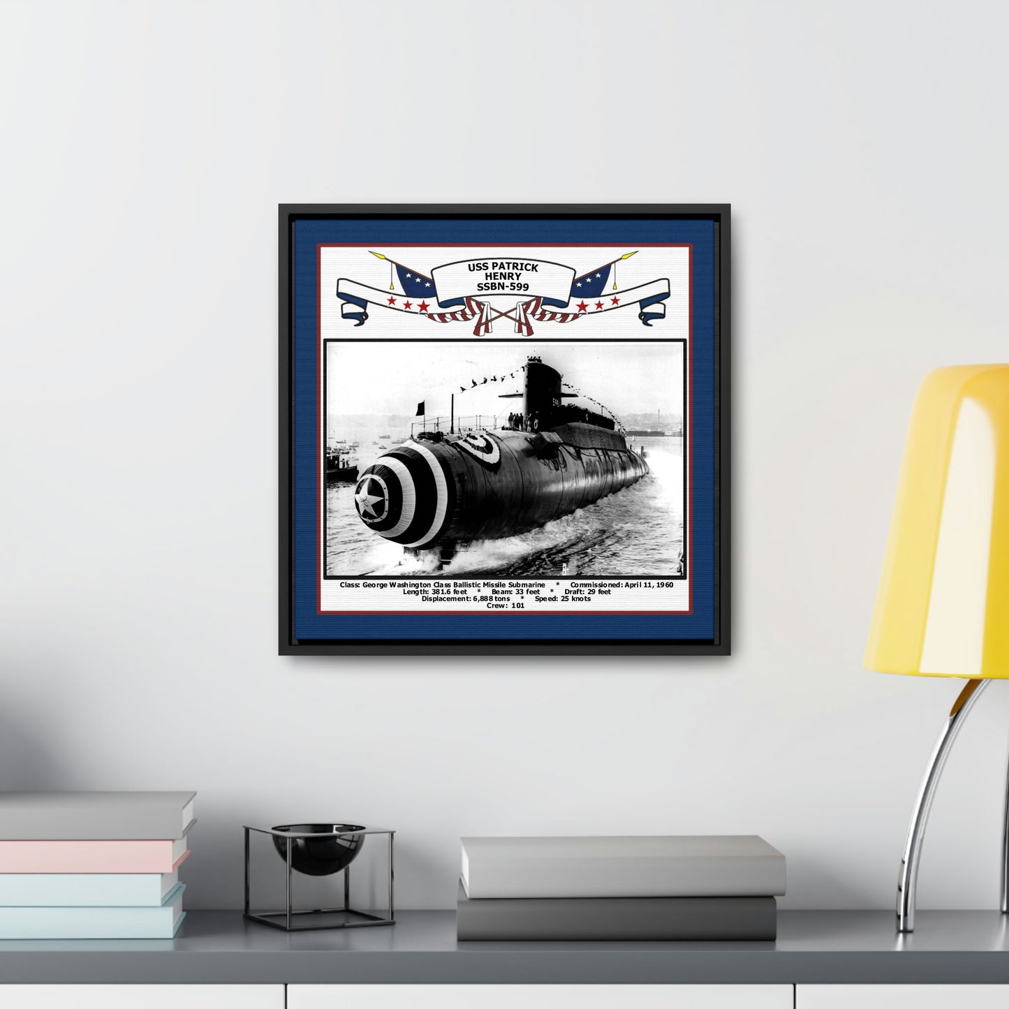 USS Patrick Henry SSBN-599 Navy Floating Frame Photo Desk View