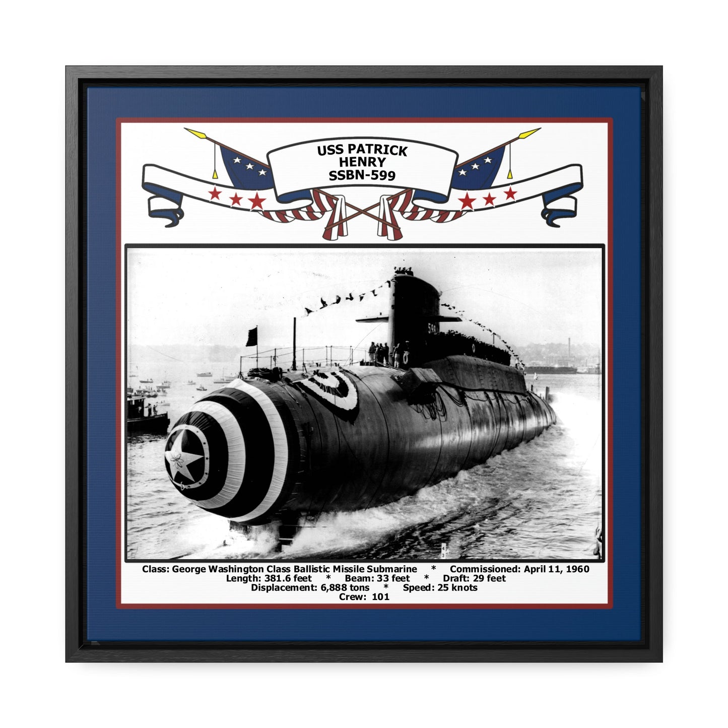 USS Patrick Henry SSBN-599 Navy Floating Frame Photo Front View