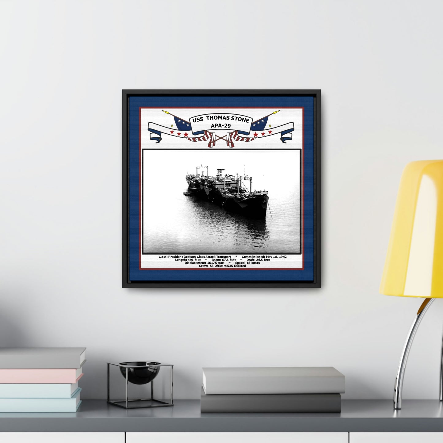 USS Thomas Stone APA-29 Navy Floating Frame Photo Desk View