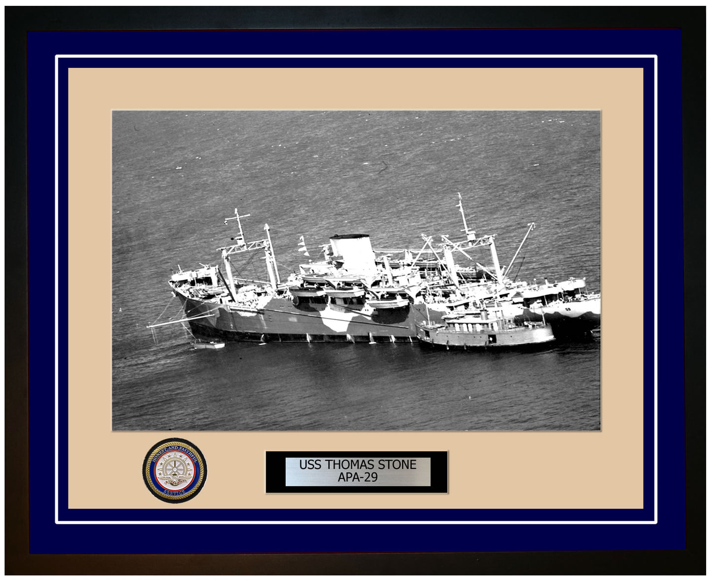 USS Thomas Stone APA-29 Framed Navy Ship Photo Blue