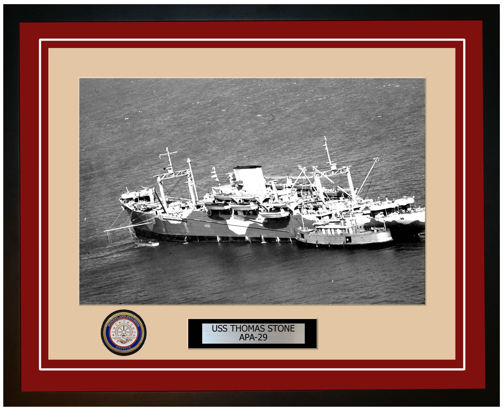 USS Thomas Stone APA-29 Framed Navy Ship Photo Burgundy