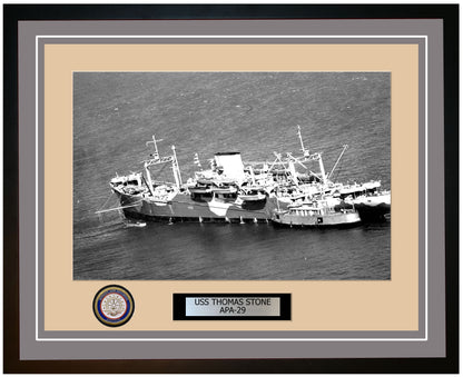 USS Thomas Stone APA-29 Framed Navy Ship Photo Grey