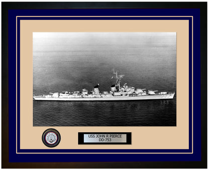 USS JOHN R PIERCE DD-753 Framed Navy Ship Photo Blue