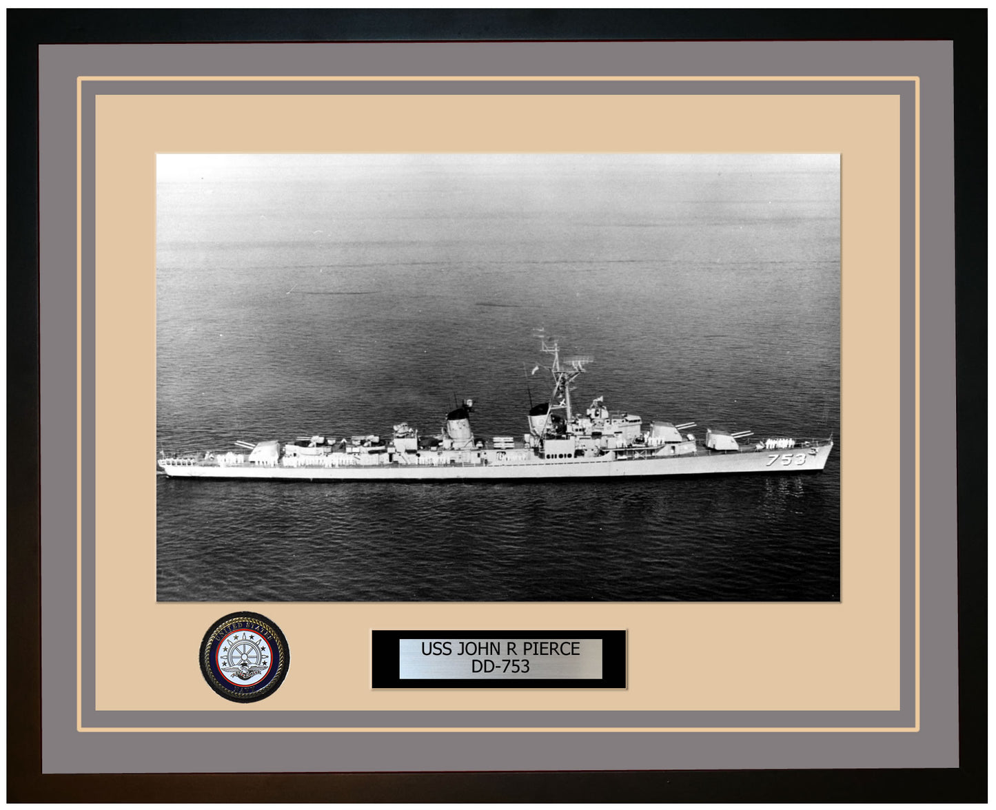 USS JOHN R PIERCE DD-753 Framed Navy Ship Photo Grey